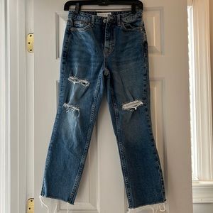 Topshop Straight Leg Fray Hem Ripped Jeans